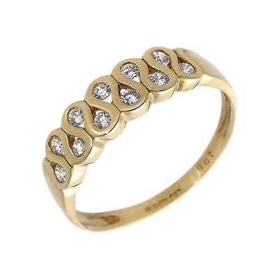 #ad Pre Owned 9ct Yellow Gold Cubic Zirconia Wave Dress Ring Size: S 9ct gold For... GBP 109.25
