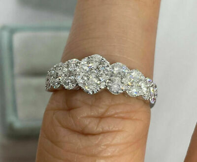 #ad 2Ct Round Diamond Cluster Half Eternity Wedding Band Ring 14K White Gold Finish $104.99
