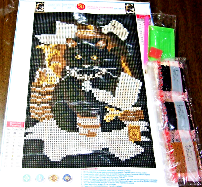 #ad Black Cat Kitten 5D Round Diamond Cross Stitch Painting Kit NIP #290 $9.99