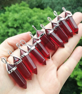 #ad 10pcs Red Glass Crystal Pendants Point Natural Gemstone Pendant Chakra Hexagon $9.99