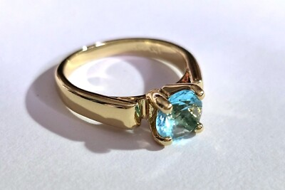 #ad Vintage Gold Plated 18k Handmade In Blue Topaz Stone Women#x27;s Jewelry Ring Size 6 $97.90
