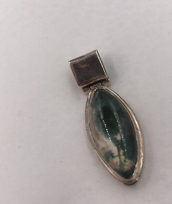 #ad Green Agate Sterling Silver Pendant For Necklace $44.99
