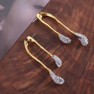 #ad Signed Alexis Bittar AB Gold Orbiting Lines Crystal Encrusted Drop Earrings $25.99