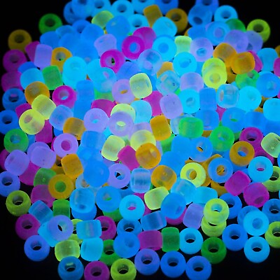 #ad 1000 Pcs 9 Color Glow In The Dark Pony Beads: 6X9Mm Acrylic Bulk $10.70