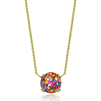 #ad 10mm Round Multi Color Glitter Gold Plated Sterling Silver Dainty Necklace $29.99
