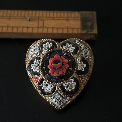 #ad Vintage Antique Micro Mosaic Glass Italy Flower Floral Pin Brooch Signed Italy $49.95