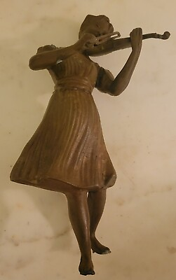 #ad Vintage Cast Bronze Girl Playing Violin 8quot; Tall Missing Stand $59.99