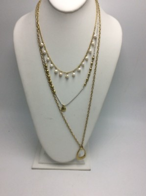 #ad $39 LUCKY BRAND GOLD TONE IMITATION PEARL LAYER Removable NECKLACE C54 $29.00