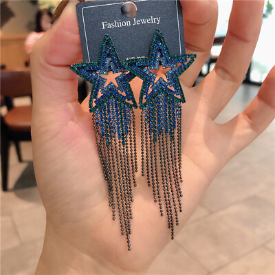 #ad Long Fringe Chandelier Dangle Earrings for Women Rhinestone Crystal Statement $14.95