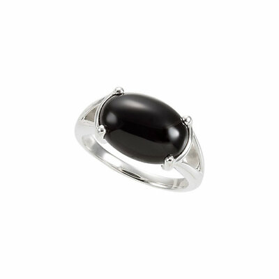 #ad NEW Sterling Silver amp; Genuine Cabochon Oval Black Onyx Gemstone Ring NEW $199.99