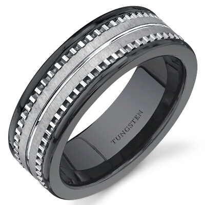 #ad Flat Edge 7 mm Mens Black Ceramic and Tungsten Combination Ring Sizes 8 to 13 $49.99