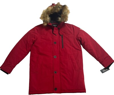 #ad GUESS Parka Coat Jacket Women’s Size Medium Red Zip amp; Button Front Hooded New $39.99