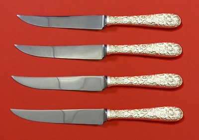 #ad Repousse by Kirk Sterling Silver Steak Knife Set 4pc HHWS Custom Made 8 1 2quot; $289.00