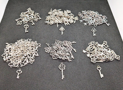 #ad Keys Lot of 6 Bundles Silver Color Design Mini Charms Smalls Findings Jewelry $11.50