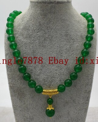 #ad Fashion 10mm Natural Green Jade Round Gemstone Pendant Necklace 20#x27;#x27; AAA $6.99