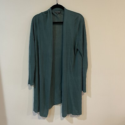 #ad Eileen Fisher Green Metallic Linen Blend Open Front Cardigan Size L $49.00