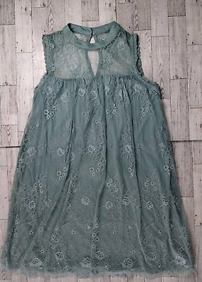 #ad Xhilaration Sage Green Romantic Cottage Core Shift Lace Sleeveless Dress Sz M $10.00