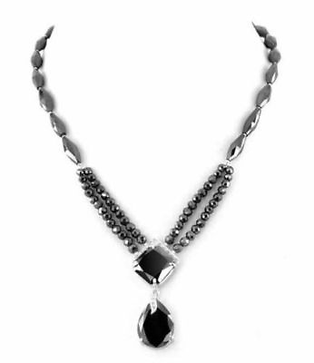 #ad Designer Black Diamond Necklace With Princess Cut Diamond Pendant 18 inches $339.15