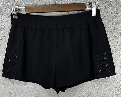 #ad Leith Shorts womens XS black pull on hot lace up accent cover up casual basic $10.39