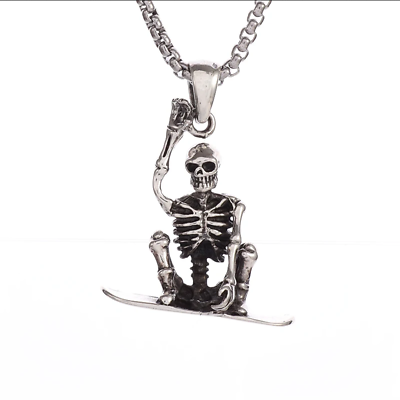 #ad Snowboard Skateboard Skeleton Jewelry Vintage Silver Sports Pendant Necklace $13.78