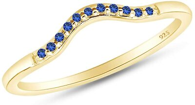 #ad Curved Wedding Band Ring Round Cut Simulated Blue Sapphire Solid Sterling Silver $50.59