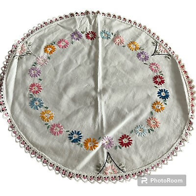 #ad Vintage Circular Doily Embroidered 17” Diameter one flaw $9.99