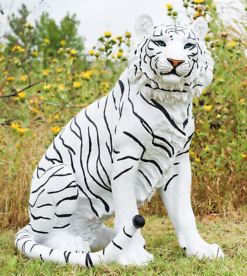 #ad Ebros Large 20quot;H Realistic White Siberian Tiger Sitting On Guard Resin Statue $119.99