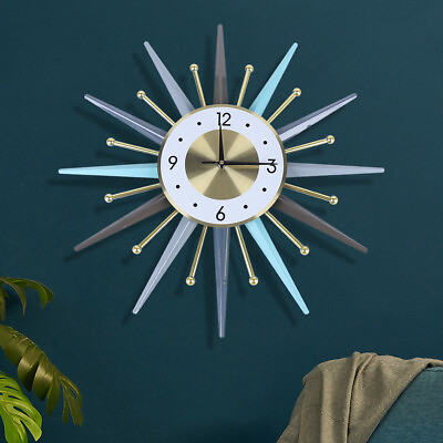 #ad 23 inch Modern Wall Vintage Clock Retro Iron Art Sunburst Clock for Living Room $64.84