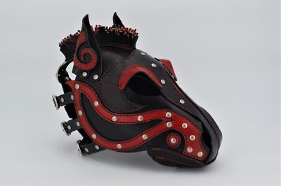 #ad Horse genuine leather mask Leather Pony Hood “Black And Red” Edition ponyplay $350.00
