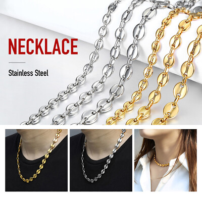 #ad 7 9 11mm Men Coffee Beans Marina Link Chain Necklace Gold Plated Stainless Steel $10.99