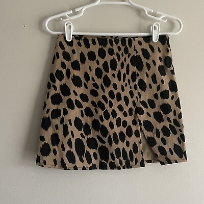#ad Motel Rocks Wmn S Leopard Flintstone Twill Stretch High Rise Wren Mini Skirt NWT $24.99