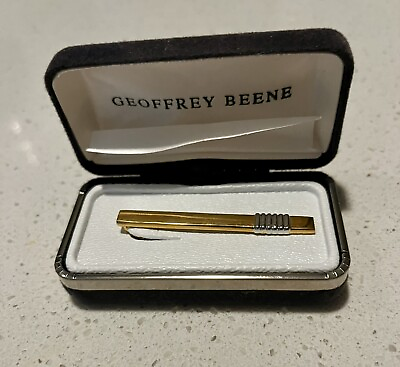 #ad Geoffrey Beene Gold Tie Bar With 6 Silver Stripes In Felt Box Mint Condition $24.99