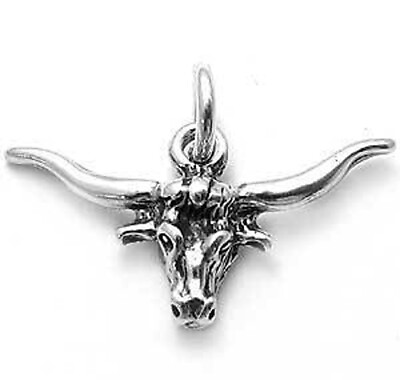 #ad Longhorn Charm 925 Sterling Silver 3D Longhorn Steer Cow Texas UT Charm Pendant $12.99