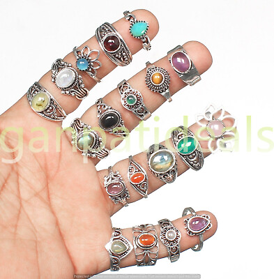 #ad 1000pcs Lot Moonstone amp; Mix Gemstone Rings 925 Silver Plated Jewelry For Woman $47.49