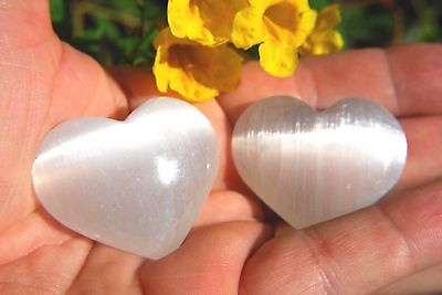 #ad Set of 2 MD 2quot; SELENITE POCKET PUFFY HEARTS Hand carved in Morocco Top Quality $7.99