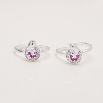 #ad Real Russian Pink Topaz Designer Toe Ring Pair 925 Sterling Silver Jewelry Gifts $19.21