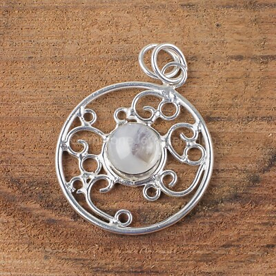 #ad Natural Rainbow Moonstone Gemstone Pendant white 925 Sterling Silver Jewelry $14.57