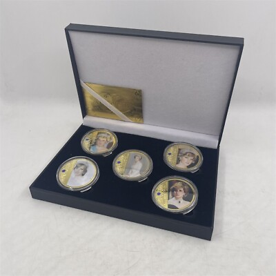 #ad 5pcs Diana Princess Coin With Diamond Gold Plated Commemorative Coin With box $17.55