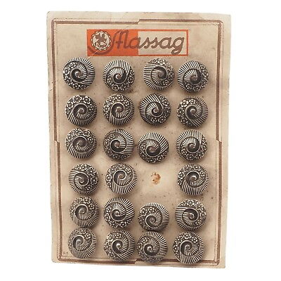#ad Card 23 Austrian vintage Massag silver metal spiral cone floral buttons 22mm $17.00
