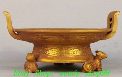 #ad 10quot; Old Han Dynasty Bronze Ware Gold Sheep inscription Word Plate Dish Tray $327.60