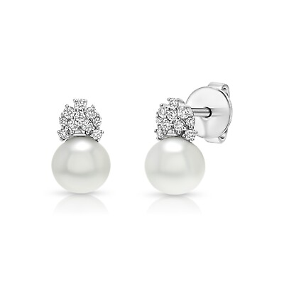 #ad 14K White Gold Freshwater Pearl Diamond Earrings Stud Drop Natural $899.00