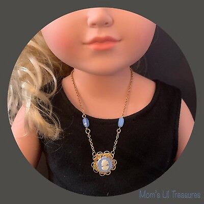 #ad #ad 18 Inch Fashion Doll Jewelry • Blue Cameo Gold Filigree Necklace for 18” Doll $8.00