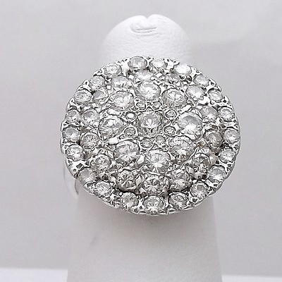#ad White Gold Genuine Diamond Halo Cocktail Ring Spectacular sz7 with Appraisal $3130.25
