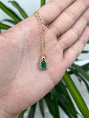 #ad 1.00Ct Natural Emerald Solitaire Pendant Necklace Solid 14K Yellow Gold $434.79