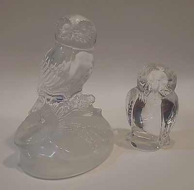 #ad VTG Lead Crystal Owl Lot Frosted Base Figurine Cristal d#x27;Arques France amp; Clear $39.99