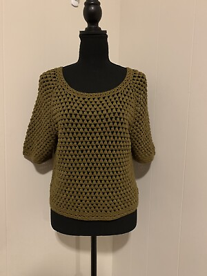 #ad Trina Turk Olive Green Hand Crochet Top 100% Pima Cotton Medium? See Measurement $14.95