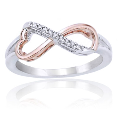 #ad Sterling Silver and Rose Gold Plated Infinity Ring with White Diamonds $84.63