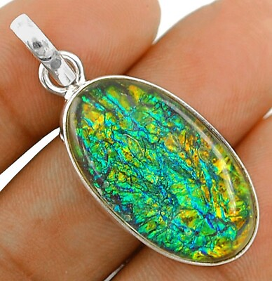 #ad Natural Dichroic Glass 925 Solid Genuine Silver Pendant Jewelry NW10 2 $29.99
