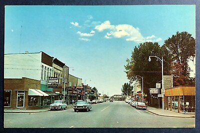 #ad Postcard Lake City Michigan Downtown Street View Cars Stores Signs 1960 $5.99