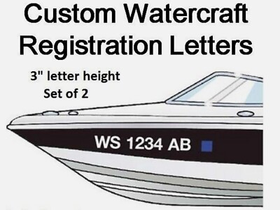 #ad Set of 2 Watercraft Registration Numbers 3quot; lettering Vinyl Boat JetSki decals $4.95